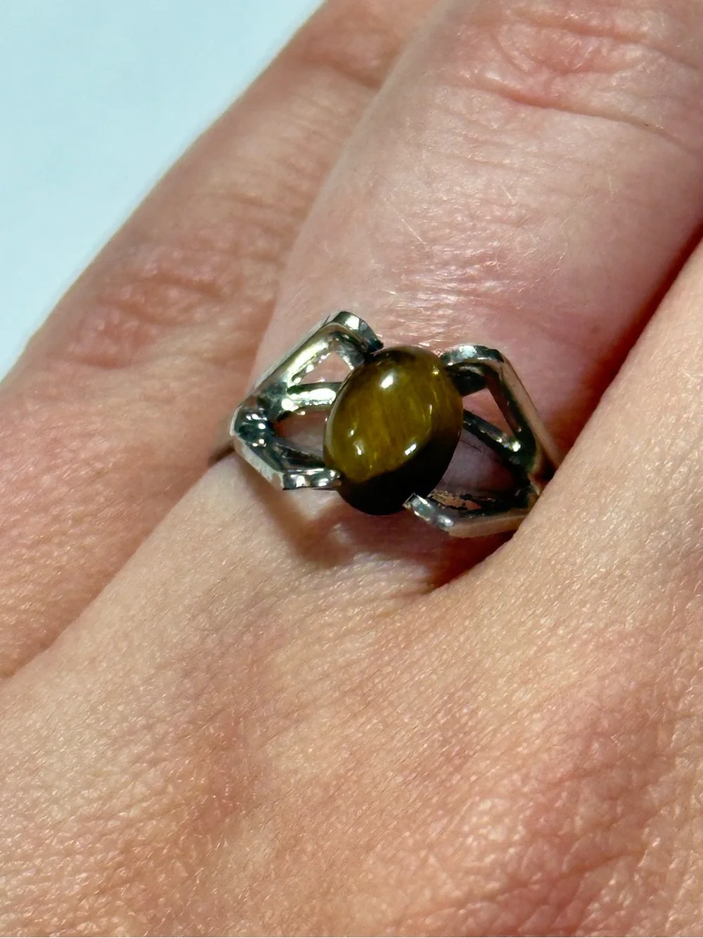 Vintage Modernist Sterling Silver Tiger's Eye Ring Size 6 Geometric Minimalist